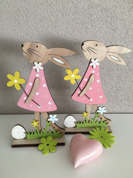 Hase Holz rosa mit Blume