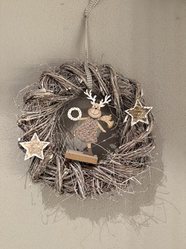 Adventskranz mit Elch braun gross