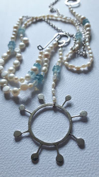 "Amos" necklace silver, mixed beads, freshwater pearl / Halskette Silber, diverse Perlen