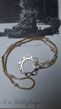 "Violet" necklace, silver and brass, diverse beads / Halskette, Messing, Silber, diverse Perlen