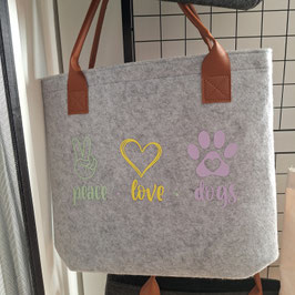 Filztasche hellgrau peace.love.dogs pastell