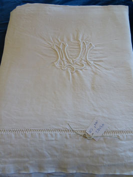Antikes Leinenlaken mit Lochstickerei und Monogramm "MM" (80D)