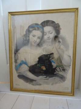Bild hinter Glas - Les trois Amis - 2 Mädchen mit Hund (L)