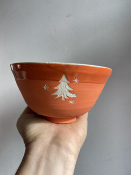 Bol orange gravure sapin intérieur illustré