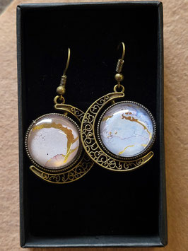 Boucles oreille cabochon lune réversible