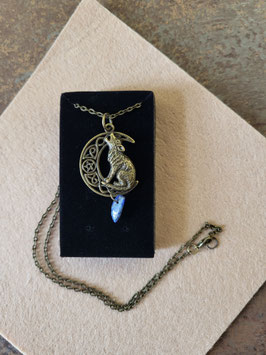 Collier lune et loup bronze lapi lazuli