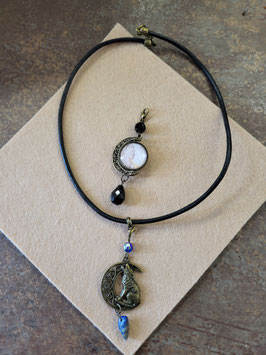 collier lune double pendentif pierre fine lapi lazuli