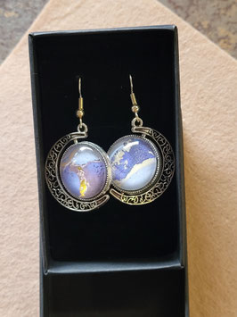 Boucles oreilles cabochon lune réversible