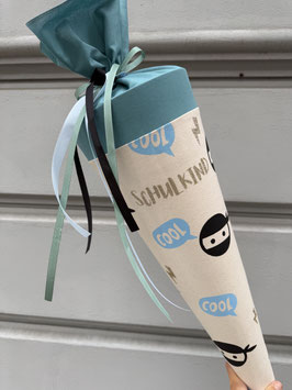 Schultüte Ninja (petrol hell/schwarz/hellblau/Glitzerblitze gold)