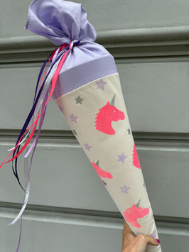 Schultüte Einhornkopf (flieder/neonpink/flieder/silberglitzer)