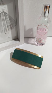 Barrette en cuir de vachette upcyclé, vert sapin