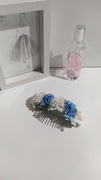 Peigne fleuri bleu clair et blanc