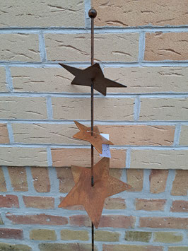 Gartenstecker Stab mit 3 Sternen rost Weihnachstdeko
