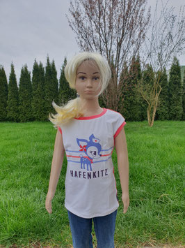 Shirt Gr. 116 Hafenkitz kurzarm weiß/melone