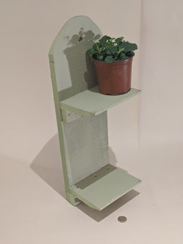 77. Pale Green, chalk painted rustic wooden double shelf.