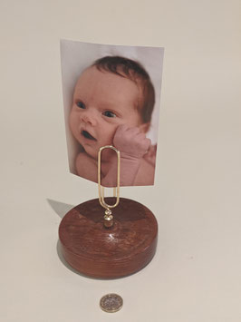 24. Wooden base, hand turned, metal clip Photo holder.