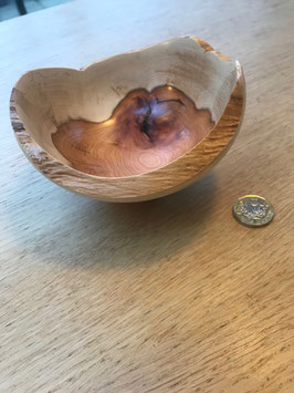 197. Lovely, unique, petite turned bowl in Yew wood.