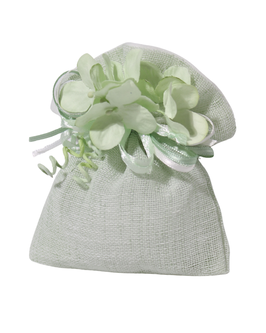 SACCHETTO in lino verde con decoro fiori