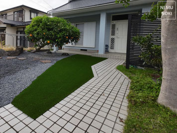 人工芝、クローバーターフW、防草シート、ザバーン240、雑草対策、外構工事、エクステリア、ガーデン、君津市