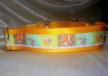 Martingale, Halsband, 4cm,Gurtband sonnengelb, Borte mit Waldtieren