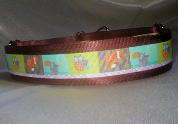 Halsband, Hund, Martingale, 4 cm breit, mit Borte Waldtiere