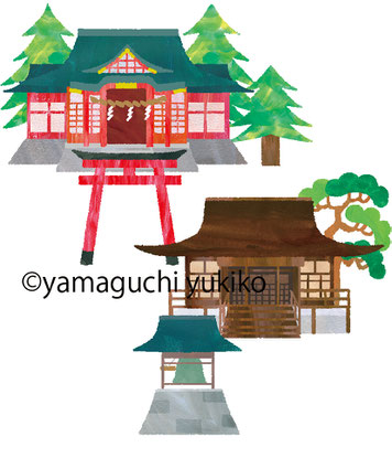 お寺と神社のイラスト