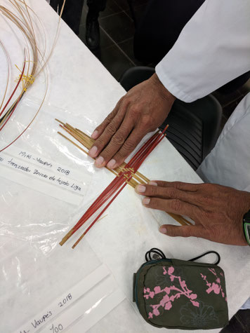 Hands of a knowledge holder from Mitú, Columbia, introducing basketry materials and manufacturing techniques to inform future conservation treatments. © Diana Gabler, 2017.