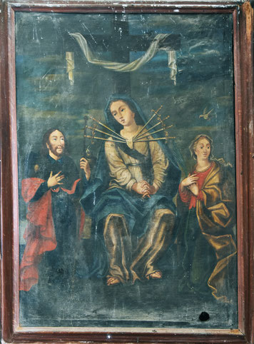 Porri - Eglise Saint-Nicolas - La Vierge, saint Jacques en pèlerin et Sainte Dévote et sa colombe - Marc'Antonio De Santis (actif 1647 - mort en 1681)