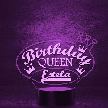 Birthday Queen Geburtstag 3d  LED Lampe + Wunschgravur