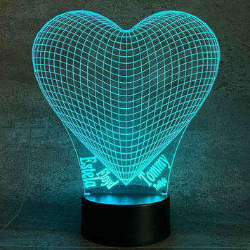 Single Herz Heart Hochzeit Wedding  Geschenk 3d Led Lampe