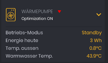 Im Solar Manager angezeigte Informationen bei eingebundenen Wärmepumpen.