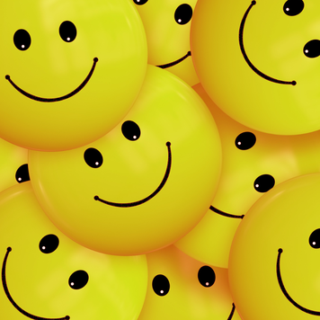 Formatfüllend lächelnde gelbe Smilys, die sich gegenseitig überdecken. Sie sind leicht schattiert und wirken dadurch plastisch.