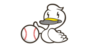 【イメージイラスト】ますがた荘のマスコットキャラ白鳥くんと野球の公式ボール