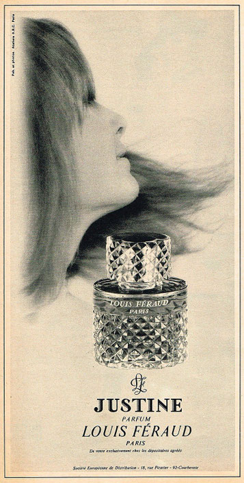 LOUIS FERAUD : ANCIENNE PUBLICITE POUR LE PARFUM JUSTINE