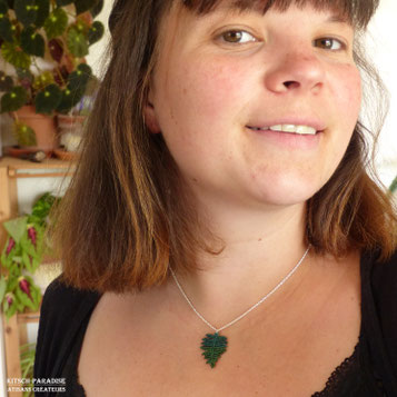 kp kitsch-paradise artisans créateurs collier  obsidienne macramé création tissage micromacramé couleur nature art colle dentelle