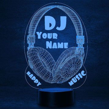 DJ Kopfhörer Headphone Geschenk 3D Led Lampe - Nachtlicht Schlummerlicht personalisiert mit Namen