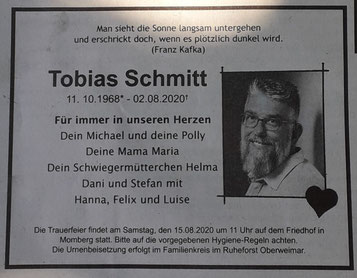 Wir trauern um Tobias Schmitt - Vorstandsmitglied im Sängerkreis Wohratal