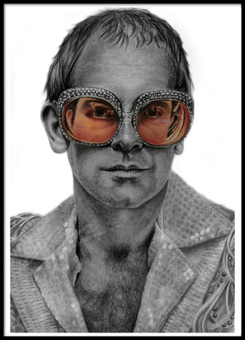 Sir Elton John, Elton John drawing, portrait elton john, yvmalou, yvonne wegemund, singer, graphite pencils elton john