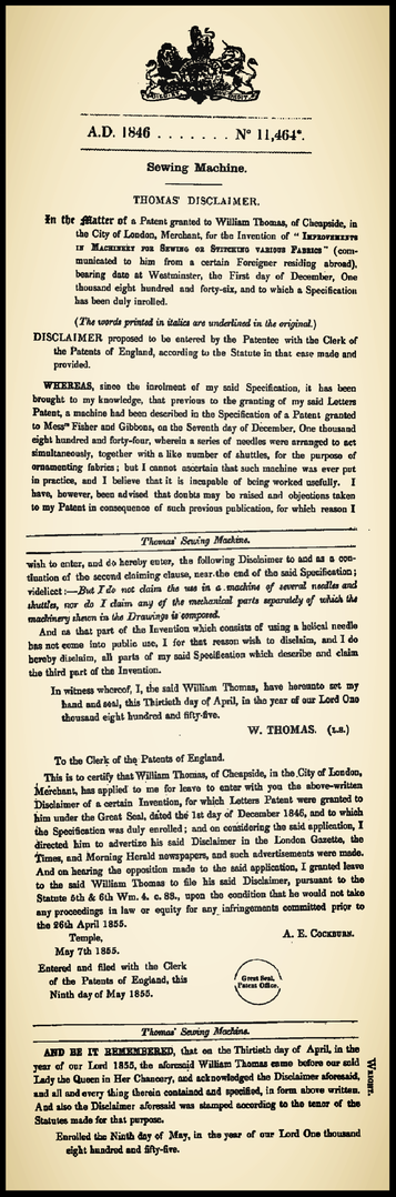 1855 Thomas' Disclaimer