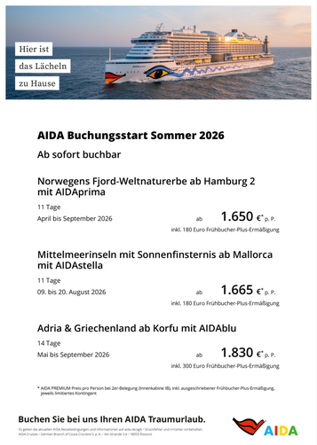 AIDA Angebote mit Superbonus bis 600 €
