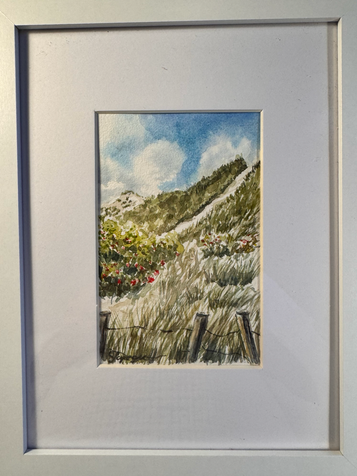 Schoorl aan Zee, Aquarell, 18 × 26 cm im Rahmen mit Fass