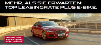 Jaguar XE leasen und ein 3.000,- € Gutschein für ein Riese und Müller Cruiser oder Swing in der e-motion e-Bike Welt Düsseldorf erhalten