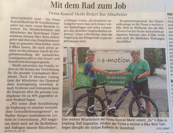 Zeitungsbericht über e-Bike Leasing der e-motion e-Bike Welt Tuttlingen