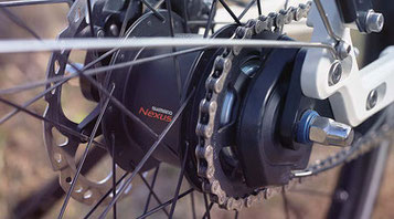Die Shimano Nexus Inter 5-E Nabenschaltung harmoniert optimal mit dem E6100 e-Bike Antrieb