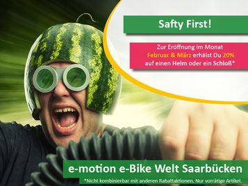20% auf Helme und Schlösser in der e-motion e-Bike Welt Saarbrücken