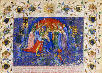 lllustration de l’Éloge funèbre de Gian Galeazzo Visconti, vers 1402-103, Michelino da Besozzo (Paris, Bibliothèque nationale)