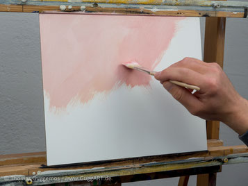 Hintergrund malen mit Acrylfarbe auf Hartfaserplatte, Acrylfarbe Pink, Rosa