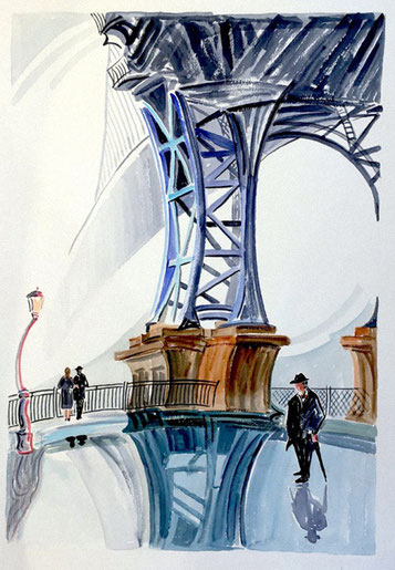 PUENTE MANHATTAN (NUEVA YORK). Acuarela sobre papel prensado. 76 x 56 x 1 cm.