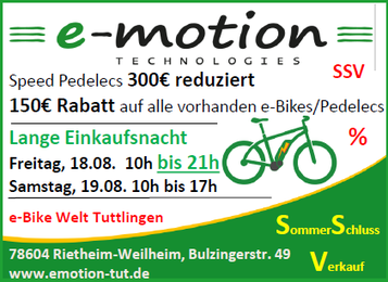 Sommerschlussverkauf im e-motion e-Bike Premium Shop Tuttlingen