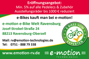 Eröffnungsangebot e-motion e-Bike Welt Ravensburg
